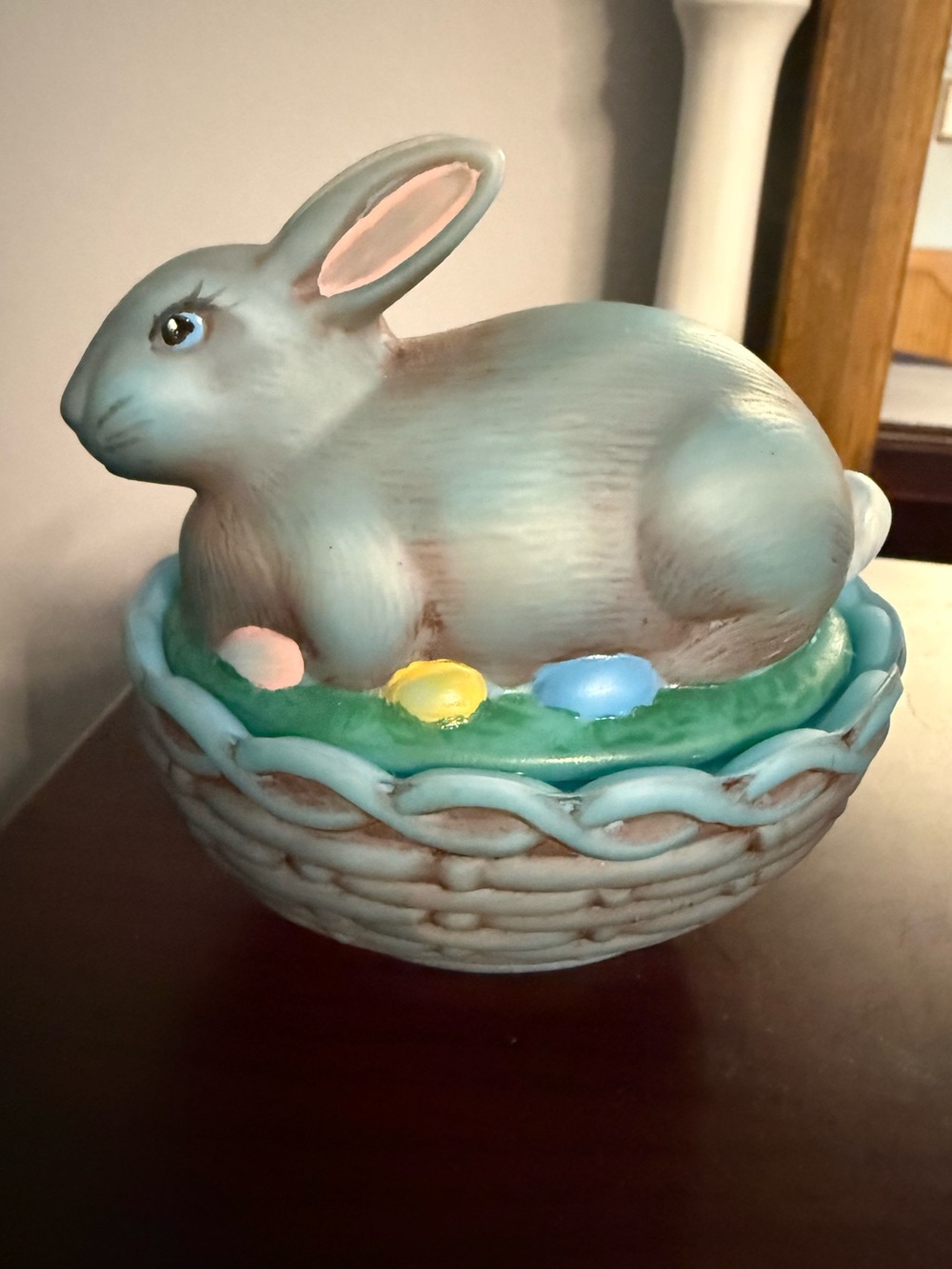 Mosser Satin Blue, Painted, Bunny on nest